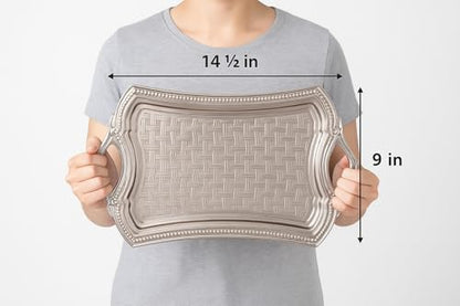 Alisveristime Elisa Rectangular Metal Serving Tray, 14.6 x 9 in (Silver) - color: Silver