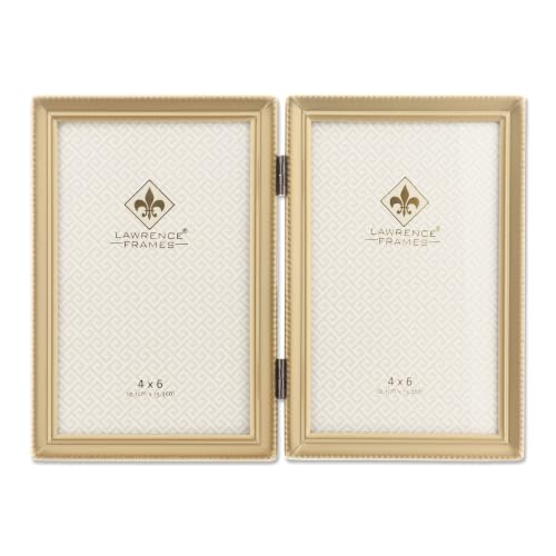 Lawrence Frames Bead Border Design, 4x6 Double, Satin Gold - color: Satin Gold, size: 4x6 Double