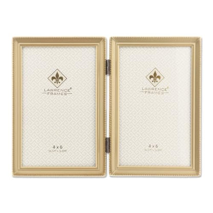 Lawrence Frames Bead Border Design, 4x6 Double, Satin Gold - color: Satin Gold, size: 4x6 Double
