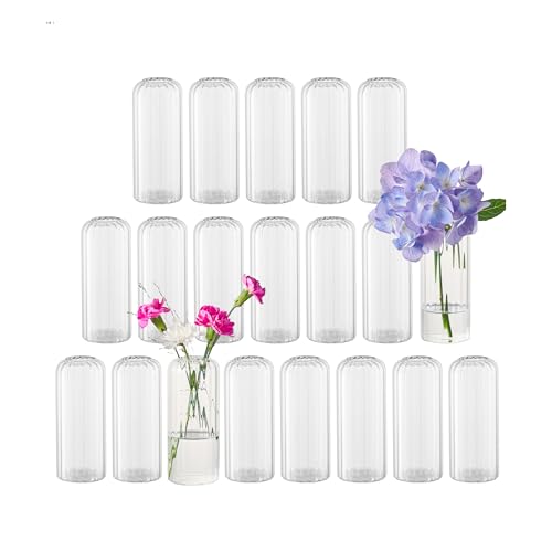 Ribbed Glass Bud Vases Set of 20 Clear Flower Vases for Centerpieces | 6.5 inch Borosilicate Small Glass Vase, Modern Bud Vase Cylinder Vases for Wedding Centerpieces, Table Decor, Home Decor - color: 6.5inch-20pcs