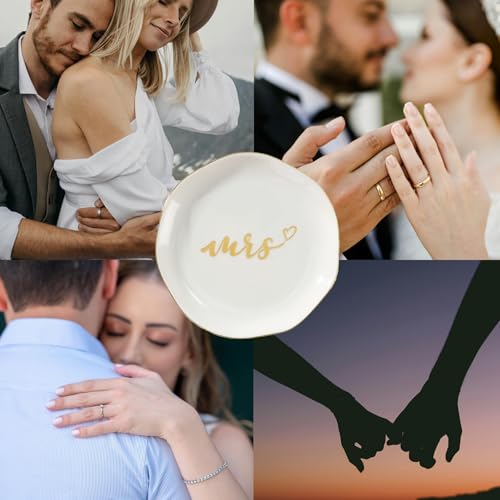 Mrs Ring Dish, Engagement&Wedding Gifts for Women, Bridal Shower Present,Ceramic Jewelry Tray, 4.5" - style: Mrs