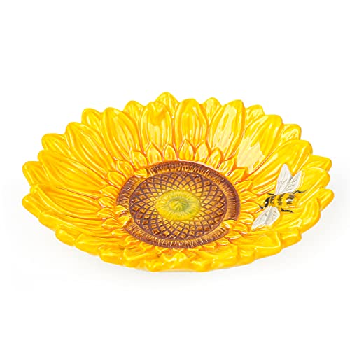 Ceramic Sunflower Bathroom Accessories Set, 4 Piece Bathroom Ensemble Set with Toothbrush Holder, Toothbrush Cup, Soap Dispenser, Soap Dish - color: Yellow