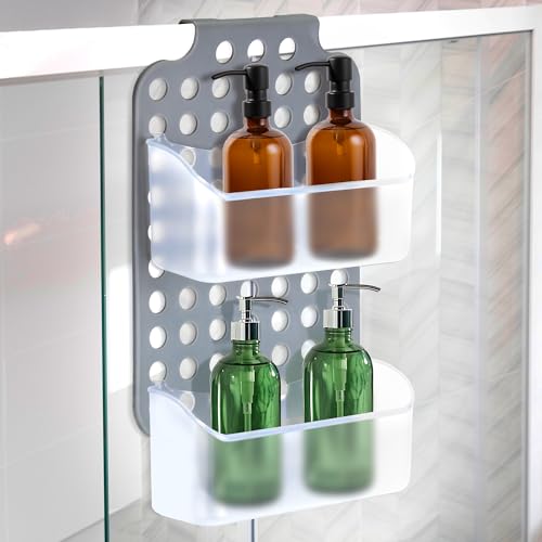 Over Shower Door Organizer, 2 Bins, Adjustable Hanging Storage - size: 2 Bins