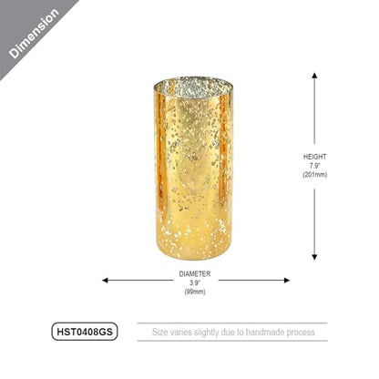 WGVI Hurricane Candle Holder Sleeve, W: 4", Ht: 8", Gold Speckled Glass Cylinder Open Both Ends, Chimney Tube Shade, 2 Pieces - color: Gold Speckle, size: 4x8"H