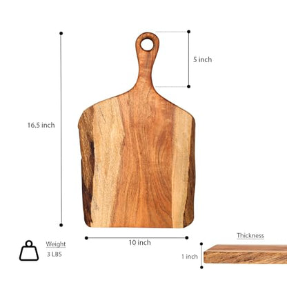 GoCraft Acacia Wood Live Edge Cutting Board – 16 x 10 Inch – Rustic Handcrafted Charcuterie Board with Handle, Wooden Cheese Tray, Serving Platter, Chopping Block for Kitchen & Farmhouse Décor - size: 16.3"L x 10"W