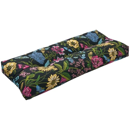Indoor Outdoor Bench Cushion 48"x18", Non-Slip Patio Furniture Seat Pads, Waterproof Overstuffed Tufted Loveseat Cushion with Round Corner for Window,Swing,Garden,Porch-Black Butterfly Flower - color: Black Butterfly Flower, size: 48 x 18 x 5 In