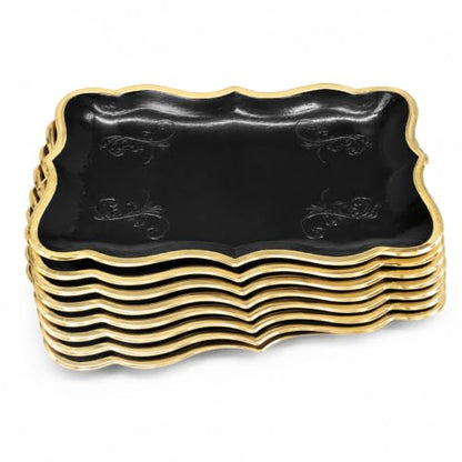 Black & Gold Rectangle Dessert Trays, 10 Pack, 9" x 13" | Disposable Food Safe Paper Serving Trays With Elegant Gold Rim For Desserts, Appetizers, Cupcakes, Weddings And Parties - color: Black, Gold