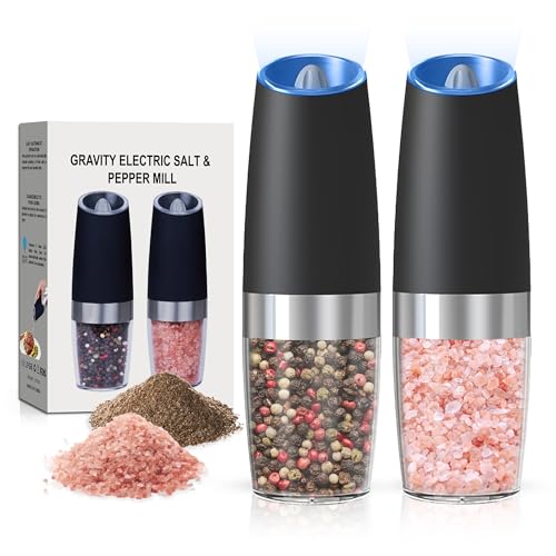 Battery Operated Salt And Pepper Grinder Set 2 Pack (Black) | Gravity-Activated Automatic Grinder With Led Light & Adjustable Coarseness, Each Uses 6 Aaa Batteries,Kitchen Daily Seasoning - color: Battery/2pcs/Black