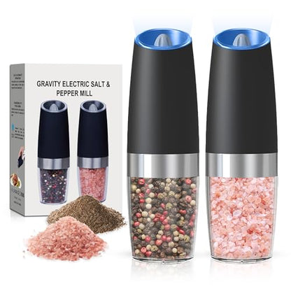 Battery Operated Salt And Pepper Grinder Set 2 Pack (Black) | Gravity-Activated Automatic Grinder With Led Light & Adjustable Coarseness, Each Uses 6 Aaa Batteries,Kitchen Daily Seasoning - color: Battery/2pcs/Black