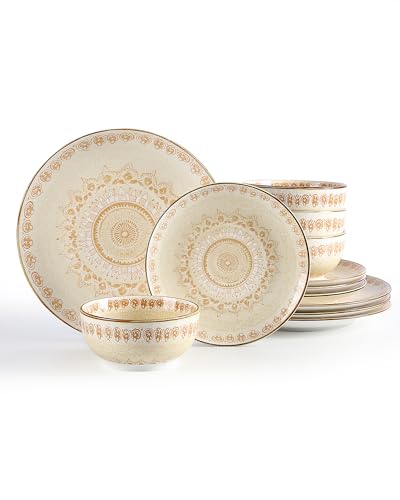 Sweejar Dinnerware Sets Service for 4, 12 pcs Porcelain Plates and Bowls for Kitchen, Housewaring Gift, Chip and Scratch Resistant Dish Set, Handmade Dishwasher and Microwave Safe Plate Set, Bohemian - color: Bohemian, style: Service for 4 (12 Pcs)