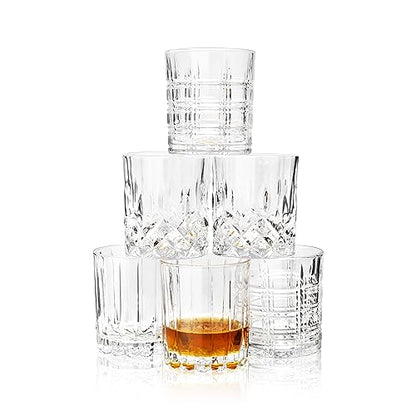 KANARS Crystal Whiskey Glasses Mixed 10 Oz Scotch Glasses Set of 6 | Rock Bar Tumblers 3 Patterns in Luxury Gift Box for Birthday, Anniversary, Housewarming, Father's Day and Wedding - color: Set of 6