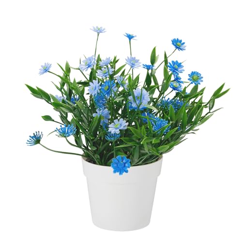Fake Plants Daisy for Bathroom Decor, Small Potted Artificial Plants Indoor for Shelf Desk Home Bathroom Farmhouse Room Coffee Table Decor, Blue - color: Blue