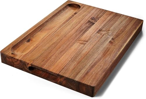 XL Acacia Wood Cutting Board (20x15x1.5in) and Wooden Butcher Block, Chopping Board-Reversible Multipurpose For Meat, Cheese Board, Vegetables, Bread with Juice Groove, Cracker Holder & Inner Handles - size: 20"L x 15"W