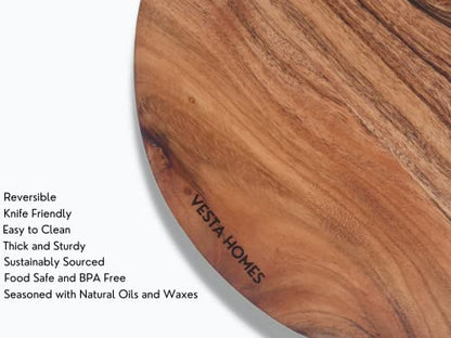 Vesta Homes Wooden Round Chopping Board/Cutting Board/Serving Board, Plate for Pizza, Vegetables, Fruits and Cheese Acacia Wood 11.5 x 11.5 Inches Handcrafted Natural - size: 12"L x 12"W