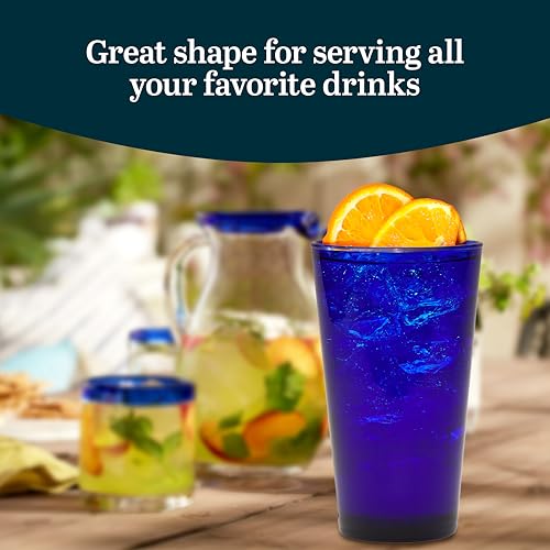 Libbey Cobalt Flare Drinking Glasses Set of 8, Classic Design Glass Cups for Soda, Water, Iced Tea and More, Dishwasher Safe Glass Cup Set for Beverages - color: Cobalt Flare