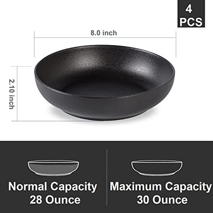 30oz Ceramic bowls set of 4-8" serving bowls for Kitchen,Pasta,Salad-Dishwasher & Microwave Safe Perfect for Housewarming, Thanksgiving, Christmas-Matte Black - color: Matte Black
