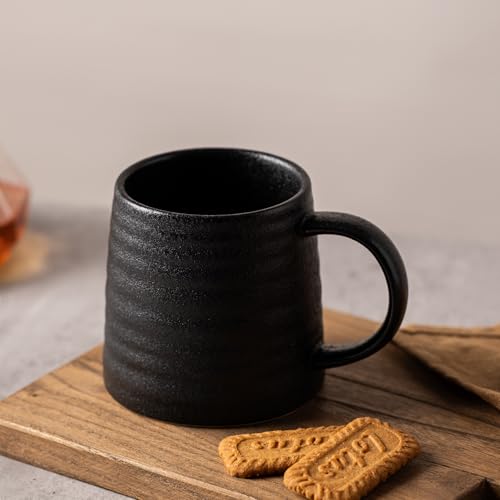 15.5oz Large Heavyweight Ceramic Mug, Reactive (Matte Black) | 15.5oz Medium-Large, Heavy Weighted Stoneware, Reactive Transmutation Glaze, Microwave & Dishwasher Safe, Gift Box - color: Black