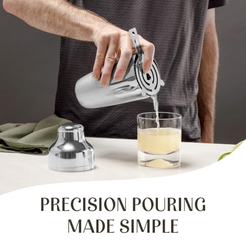 Cocktail Shaker Set - Bartender Kit with Pine Stand | Leak-Proof Design | Includes Martini Shaker, Jigger, Strainer, Spoon, Tongs | Perfect Bar Tools Gift for Home Mixology (Silver) - color: Silver / Light Stand, size: 8 Pieces