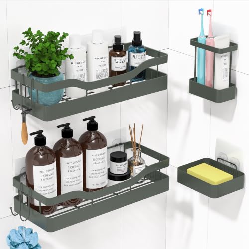 Heavy-Duty Shower Holder for Inside Shower, Light Gray | No Drill Wall Mounted Stainless Steel Bathroom Shelves with 44lbs Max Load, 0.43" Wire Spacing, Toothbrush & Soap Holder - color: Light Gray