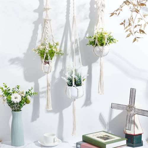 FREEBLOSS 3 Sets Macrame Plant Hanger Kit Macrame Wall Hanging Kit Macrame Plant Hangers Indoor Hanging Planter Basket Macrame Kit for Beginners with Video Tutorial