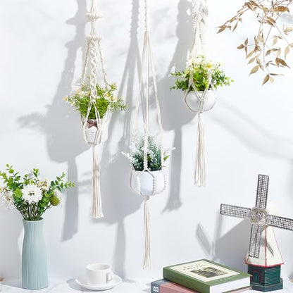 FREEBLOSS 3 Sets Macrame Plant Hanger Kit Macrame Wall Hanging Kit Macrame Plant Hangers Indoor Hanging Planter Basket Macrame Kit for Beginners with Video Tutorial