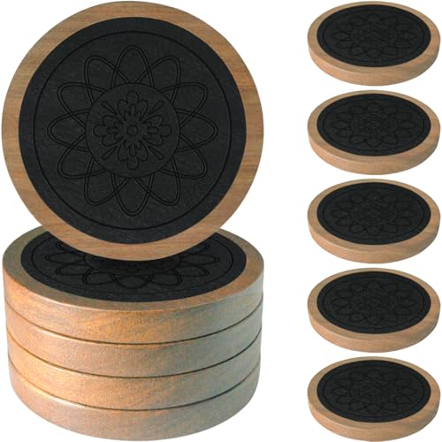 Wood Coasters for Drinks, Minacun Absorbent Coaster Sets of 5, Drinks Coasters for Coffee Tabletop Protection, Non-Slip, Non-Stick, Suitable for Kinds of Cups Wooden Table Drink, 4.3 Inches Black - color: #5-black