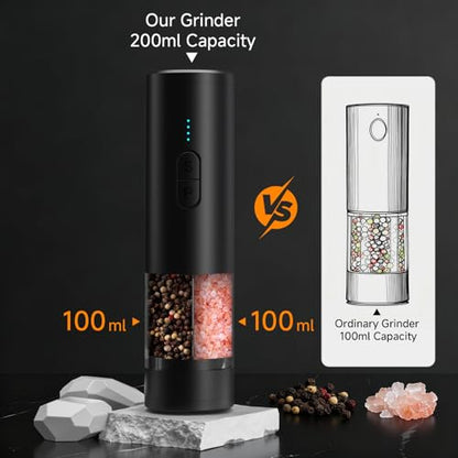 Electric Salt and Pepper Grinder Set Shakers 2 IN 1-Rechargeable Automatic Pepper Mill,with LED Lighting,Adjustable Grinder,Large Capacity-Ideal for Kitchen,BBQ,Ideal Kitchen Gifts (Black) - color: Black
