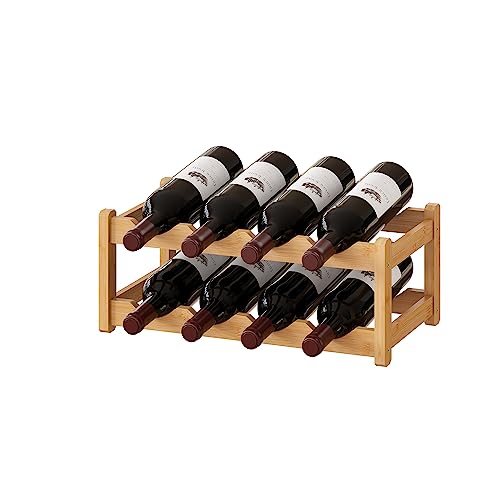 BMOSU Bamboo Wine Rack Wine Storage Cabinet Shelf 8 Bottle Wine Racks Countertop Sturdy for Kitchen Dining Room Pantry - 2 Tiers Wine Rack(Natural) - color: Natural, size: 2 Tier