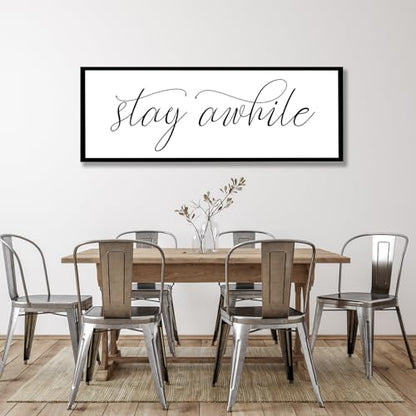 Rutiyoka Stay Awhile Sign Framed Farmhouse Dining Room Wall Decor Large 42"×15" Wood Kitchen Wall Art Black - color: stay awhile (black frame)