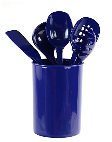 Reston Lloyd 6 Piece Kitchen Utensil Holder for Kitchen Counter, Utensils Crock with Heat Resistant Spoon, Slotted Spoon, Ladle, Spatula BPA Free, Indigo - color: Indigo, size: Utensil Holder Set