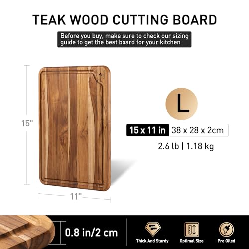 15'' Teak Wood Cutting Board Non Toxic Wooden Chopping Boards for Fruit | Charcuterie Board, Serving, Heavy Duty, Sink Board, Non Slip, Wooden Chopping Board, Small Wooden Chopping Board - style: 15 IN