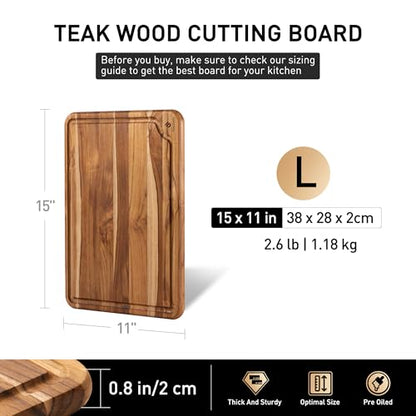 15'' Teak Wood Cutting Board Non Toxic Wooden Chopping Boards for Fruit | Charcuterie Board, Serving, Heavy Duty, Sink Board, Non Slip, Wooden Chopping Board, Small Wooden Chopping Board - style: 15 IN
