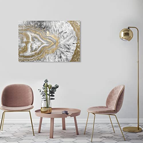 Oliver Gal Abstract Modern Canvas Wall Art Agate Geode Crystal Ready to Hang Home Decor 24.0 x 36.0 Gold and White Canvas Art for Living Room - size: 24"L x 36"W, style: Wrapped Canvas