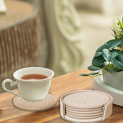 Coasters Set of 6 - PU Leather Coasters for Drinks with Holder - Gold - color: Gold