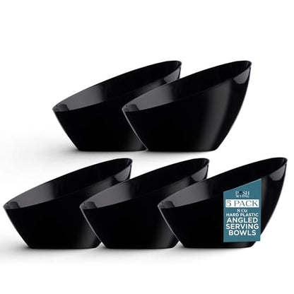 5 Pack Black Angled Plastic Serving Bowl Disposable for Party Table 8oz | Angled Bowl Design. Chip, Candy, Salad & Fruit Use. Disposable Party Tableware. Buffet & Wedding Serving. Black Plastic. - color: Black, size: Small 8 OZ