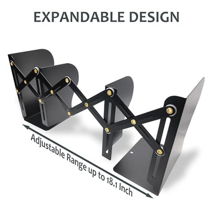Metal Bookends, Book Ends for Heavy Books, Adjustable Book Holder for Shelves, Book Stopper for Home/School/Office, Extends up to 19 inches, Black - color: Black-new