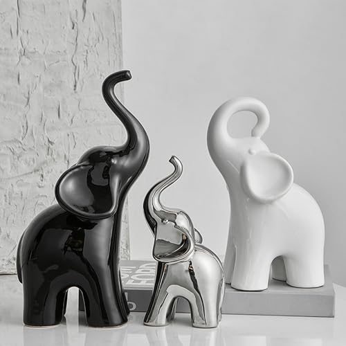 XINXUAN Modern Ceramic Elephant Family Ornaments, Set of 3, Home Decor (B-3PCS Elephant) - size: B-3PCS elephant