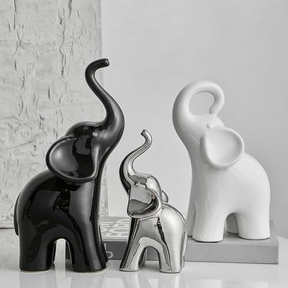 XINXUAN Modern Ceramic Elephant Family Ornaments, Set of 3, Home Decor (B-3PCS Elephant) - size: B-3PCS elephant