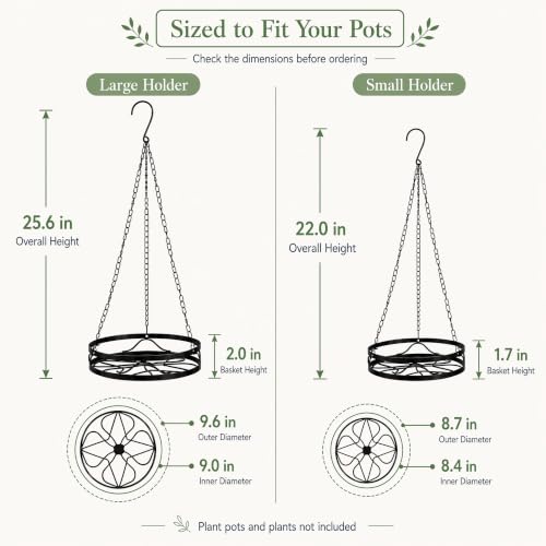 Kingrol 2 Pack Hanging Plant Holders Indoor, Metal Hanging Plant Holder, Heavy Duty 22 lbs Powder Coated Rust Resistant Hanging Planter Basket with Chains for Indoor Plants Decor