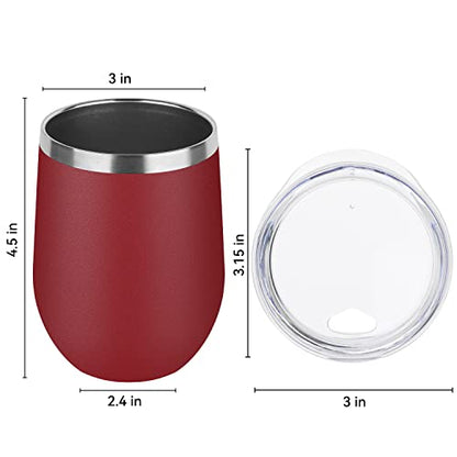DOMICARE Stainless Steel Wine Tumbler Bulk with Lid, Personalized Insulated Tumblers Set, 12oz Travel Coffee Cups Pack of 1, Red - color: Red, size: 1 Count (Pack of 1)