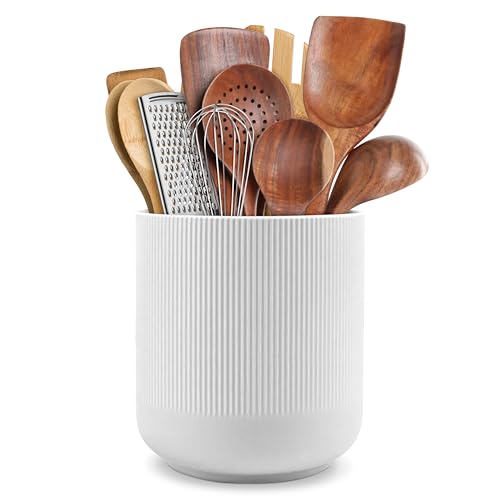 RedCall Kitchen Utensils Holder Large,Ceramic Utensil Organizer for Countertop,Morden Utensil Crock for Spoon Spatula,Home Kitchen Decor (White) - color: White