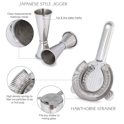 Premium 4-Piece Boston Cocktail Shaker Set w/Hawthorne Strainer & Japanese Jigger, Stainless Steel 304- Weighted Cocktail Set - Boston Shaker Set - Bartender Shaker - Shaker for Cocktails