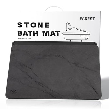 Stone Bath Mat,Diatomaceous Earth Shower Mat,Fast-Drying Stone Bathroom Floor Mat,Absorbent Non-Slip Diatomite Mats for Bathtub,Grey Marble - color: Grey Marble-24*16-1 Pack