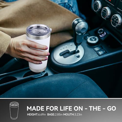 20 oz Tumbler Stainless Steel Tumblers Bulk with Lid Double Wall Insulated Coffee Tumbler Cups for Hot & Cold Drinks Powder Coated Travel Coffee Tumbler Mug Metal (White, 1 pack) - color: White, size: 20 Ounces