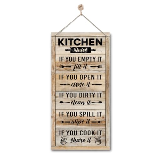 Hanging Kitchen Rules Wood Decor Sign, Rustic Kitchen Wooden Signs, Printed Wood Wall Art Sign, Kitchen Door Rules Rustic Sign, Hanging Wood Sign Kitchen Decor, Funny Farmhouse Kitchen Wall Décor E1 - color: Kitchen05