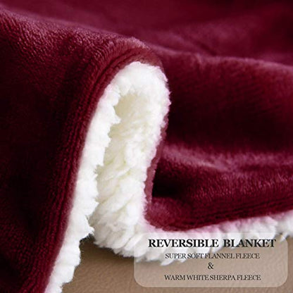 NANPIPER Sherpa Blanket Twin Thick Warm Blanket for Winter, Super Soft Fuzzy Flannel Fleece/Wool Like Reversible Velvet Plush (Wine Red, Twin Size 60"x80") - color: Wine Red, size: Twin
