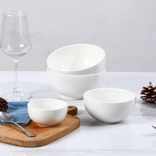 Selamica Ceramic Ice Cream Bowls, 12 oz Small Bowls Set of 6, 4.7 Inch Ceramic Bowls for Dessert, Snack, Fruit, Microwave Dishwasher Safe, White - color: White, size: 12 Oz