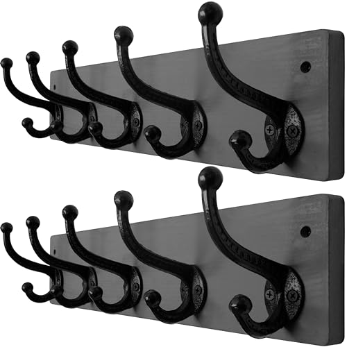 WEBI Rustic Coat Rack Wall Mount,5 Cast Iron Coat Hooks Wall Mounted,Heavy Duty Wall Coat Hanger Hooks for Hanging Coats,Clothes,Gray,2 Packs - color: Gray, size: 17 Inch(2 Packs)