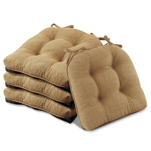 Basic Beyond Chair Cushions for Dining Chairs 4 Pack, Chair Cushion with Ties and Non Slip Backing, 15.5 x 15.5 inches Tufted Chair Pads for Dining Chairs(Taupe) - color: Taupe, size: 4 Count (Pack of 1)