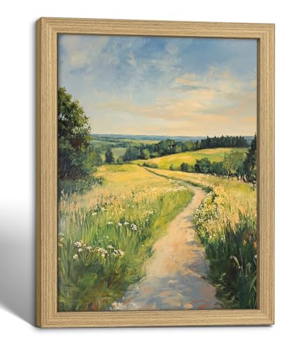 Framed Landscape Canvas Wall Art Vintage Farmhouse Decor 24x16 Inch | Nature Painting Prints Picture Poster Ready to Hang rustic countryside scenery living room bedroom Entryway Foyer office - color: Countryside Path011, size: 16L" x 24W"
